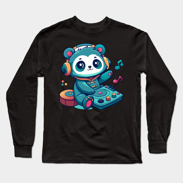 cute panda playing dj music Long Sleeve T-Shirt by Shapwac12